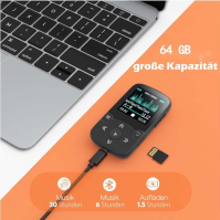 AGPTEK MP3 přehrávač s klipem, s páskem na ruku, Bluetooth 5.3, s FM rádiem, diktafonem pro sportovní běh, podporuje až 128GB TF